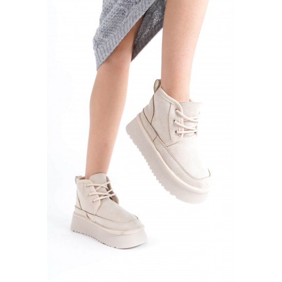 Велурени дамски боти с висока подметка, TRENDELLA, Бежов