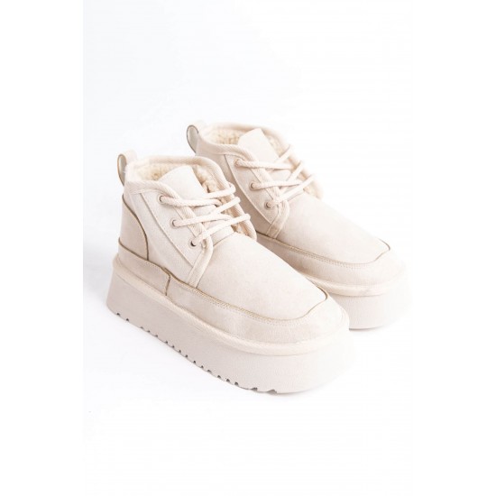 Велурени дамски боти с висока подметка, TRENDELLA, Бежов