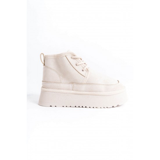 Велурени дамски боти с висока подметка, TRENDELLA, Бежов