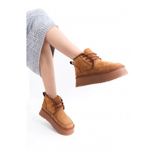 Велурени дамски боти с висока подметка, TRENDELLA, кафяво