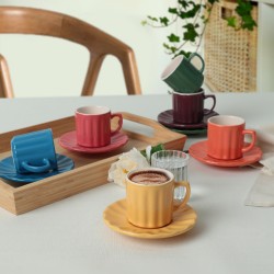 Комплект 6 чаши за кафе с чинийки, Keramika, керамични, multicolour, 105 ml, 12 cm