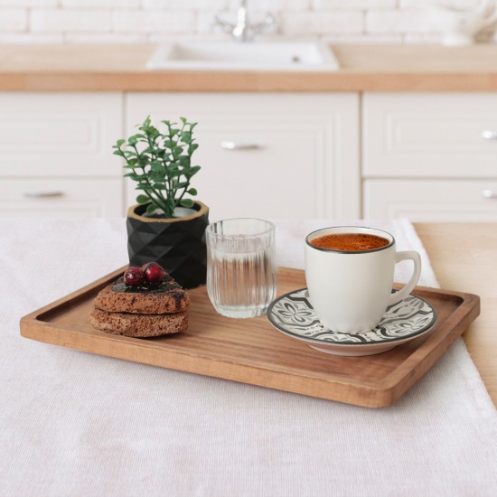 Комплект 6 чаши за кафе с чинийки, Keramika, керамични, Black-White, 95 ml, 12 cm