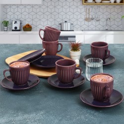 Комплект 6 чаши за кафе с чинийки, Keramika, керамични, Purple, 95 ml, 12 cm