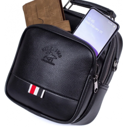 Мъжка кожена чанта, 21 х 17 см, Черен