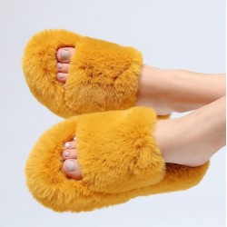 Дамски домашни чехли с пух- Жълт