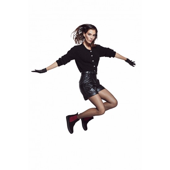 Дамска кожена къс пантолон с високо талия