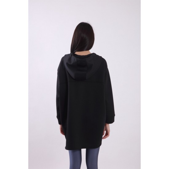 Дамска черна скуба суичър с качулка