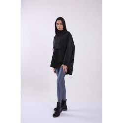 Дамска черна скуба суичър с качулка