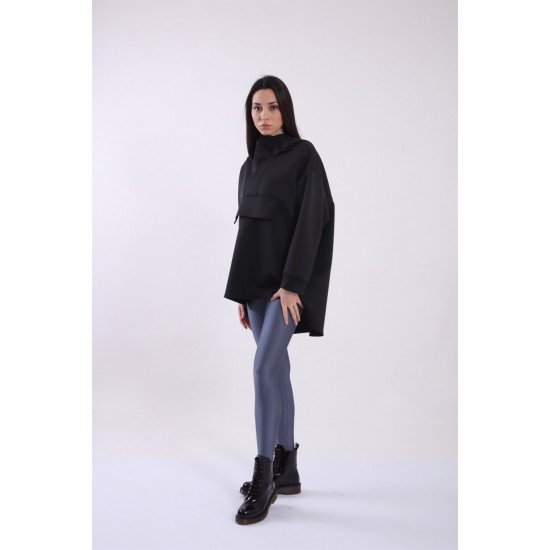 Дамска черна скуба суичър с качулка