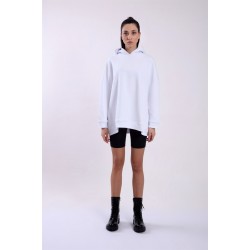 Дамски бял суичър с качулка