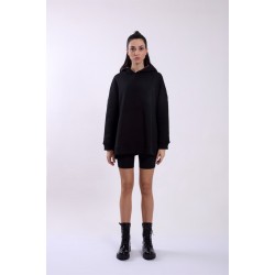 Дамски черен суичър с качулка
