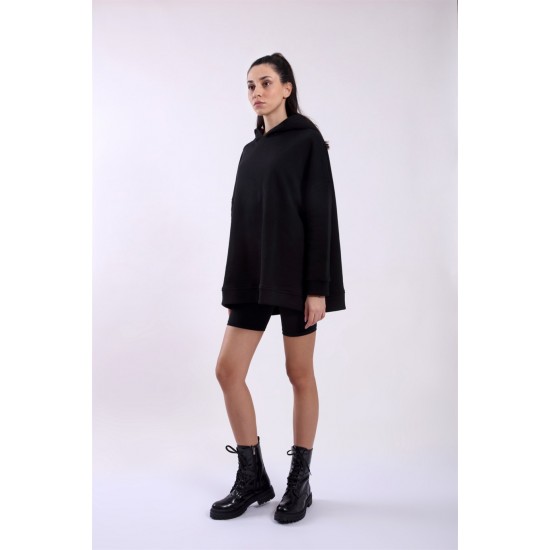 Дамски черен суичър с качулка