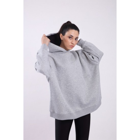 Дамски сив суичър с качулка