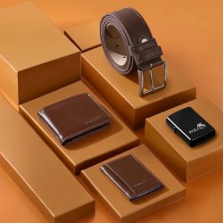 Мъжки подаръчен комплект, портфейл, коланкартхолдър, ZIPPO - Кафяво