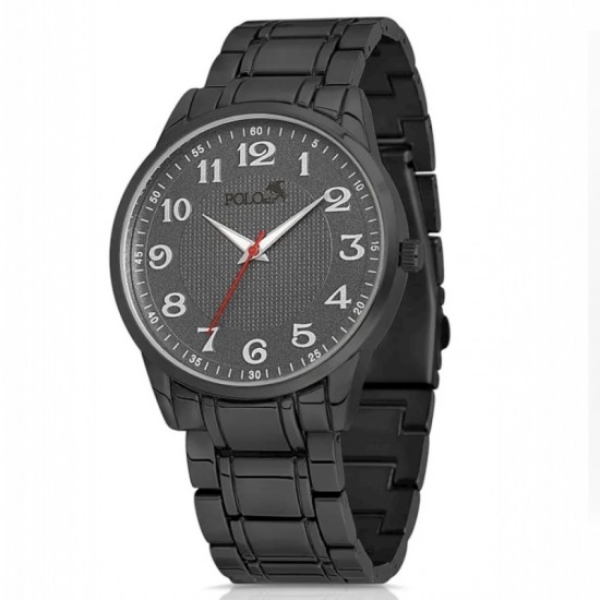 Мъжки подаръчен комплект, Портфейл, Колан, Часовник, 55 мл Парфюм, Черен, POLO Air