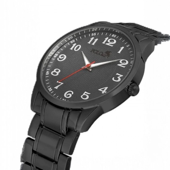 Мъжки подаръчен комплект, Портфейл, Колан, Часовник, 55 мл Парфюм, Черен, POLO Air