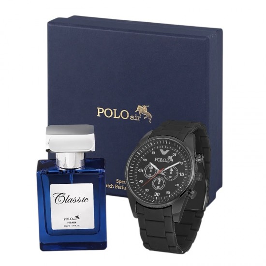 Мъжки комплект, 55 мл Парфюм и часовник, Polo Air, черен