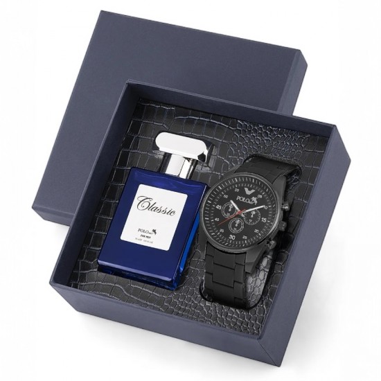 Мъжки комплект, 55 мл Парфюм и часовник, Polo Air, черен