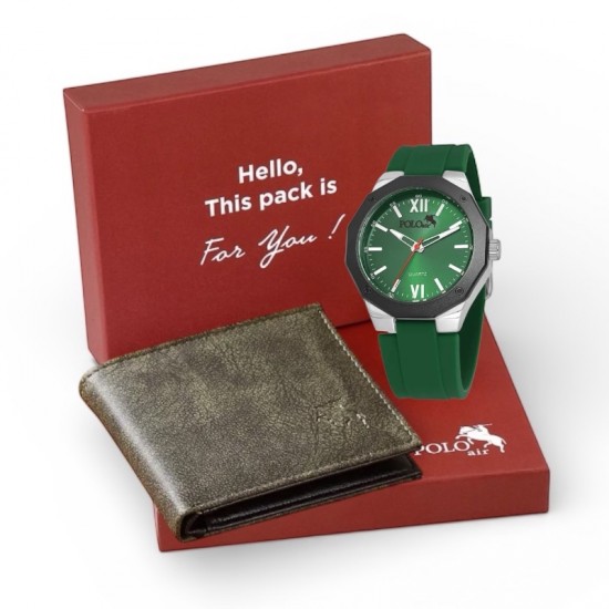 Мъжки комплект, POLO Air, портфейл и часовници, зелен