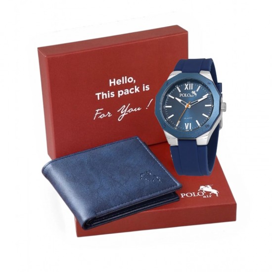 Мъжки комплект, POLO Air, портфейл и часовници, Тъмносин
