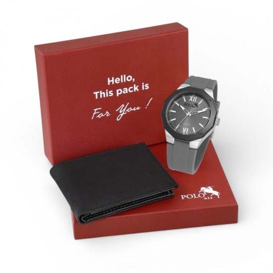 Мъжки комплект, POLO Air, портфейл и часовници, черен