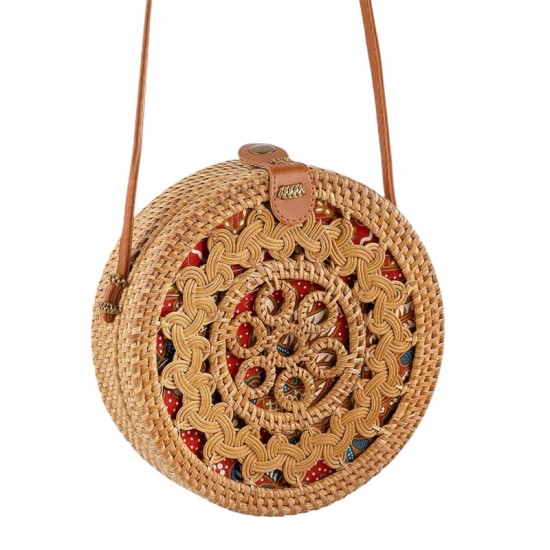 Дамска сламена плажна чанта, Polo Air, ръчна изработка, кръгла, 21х7 см, Бежово