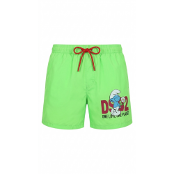 Мъжки бански шорти DSQUARED2 x Smurfs, Зелени с Штрумф