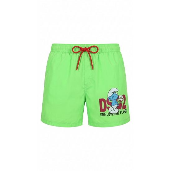 Мъжки бански шорти DSQUARED2 x Smurfs, Зелени с Штрумф