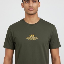 Мъжка тениска Lee, Кръгло деколте, Маслиненозелена с лого