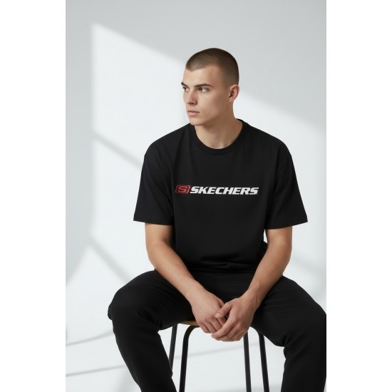 Мъжка тениска Skechers, Кръгло деколте, Черна с лого