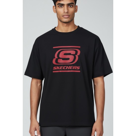 Мъжка тениска Skechers, Кръгло деколте, Черна с червено лого