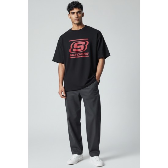 Мъжка тениска Skechers, Кръгло деколте, Черна с червено лого