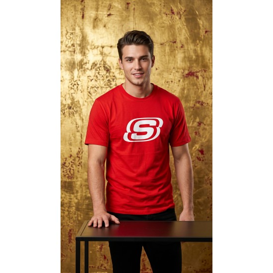 Мъжка тениска Skechers, Кръгло деколте, Червена с бяло лого