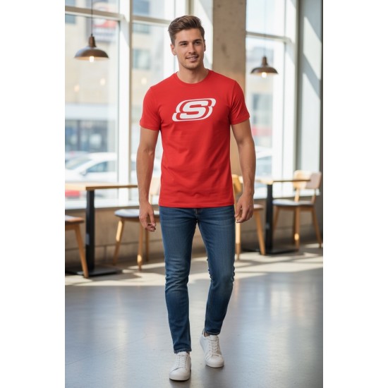 Мъжка тениска Skechers, Кръгло деколте, Червена с бяло лого