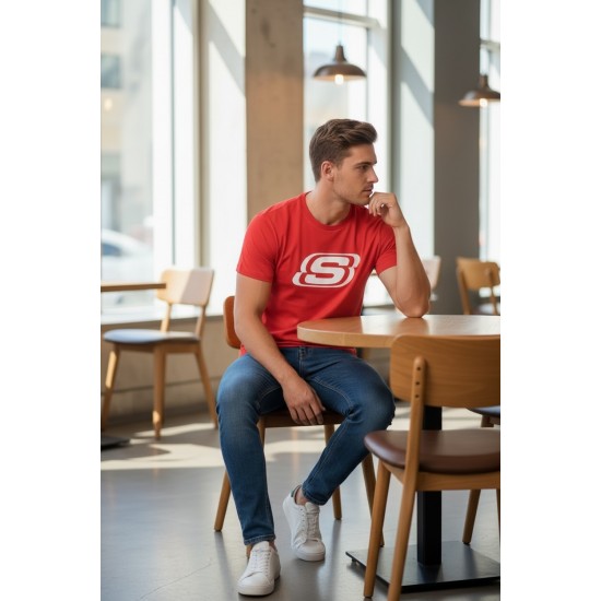 Мъжка тениска Skechers, Кръгло деколте, Червена с бяло лого