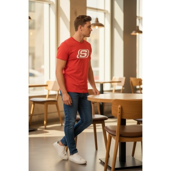 Мъжка тениска Skechers, Кръгло деколте, Червена с бяло лого