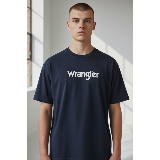 Мъжка тениска Wrangler, Кръгло деколте, Тъмносиня с бяло лого
