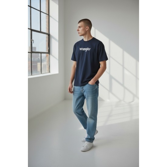 Мъжка тениска Wrangler, Кръгло деколте, Тъмносиня с бяло лого